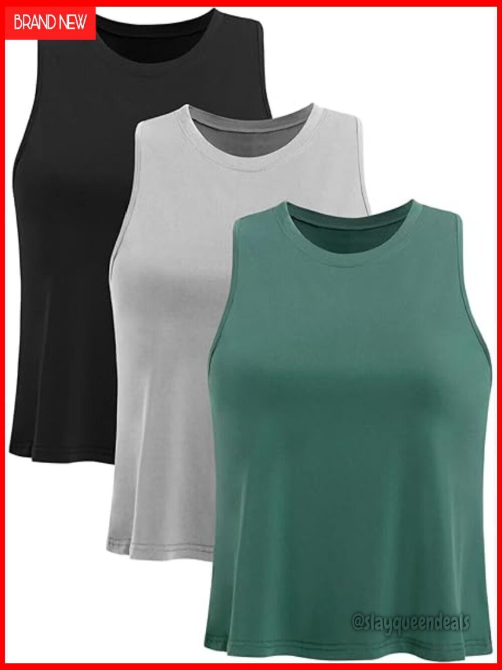 3 Pack Athletic Crop Tank Tops - Modal Blend Workout Yoga Muscle Shirts